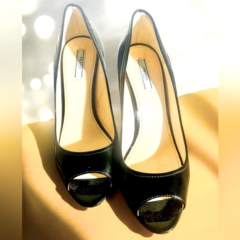 Prada 🖤 Black Peep-Toe wedgeHeels 7.5